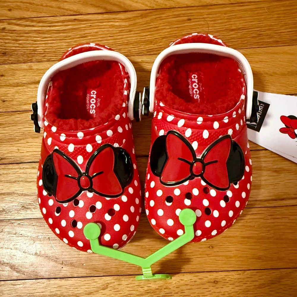 Crocs Minnie Mouse Toddler Polka Dot Fleece Lined Clogs